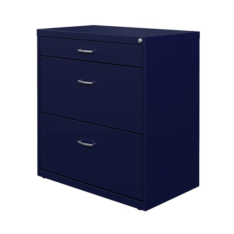 Navy 3-Drawer Lockable Steel Lateral Filing Cabinet