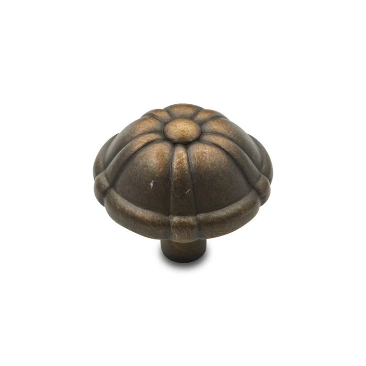 Small Antique Brass Round Traditional Knob with Mounting Hardware