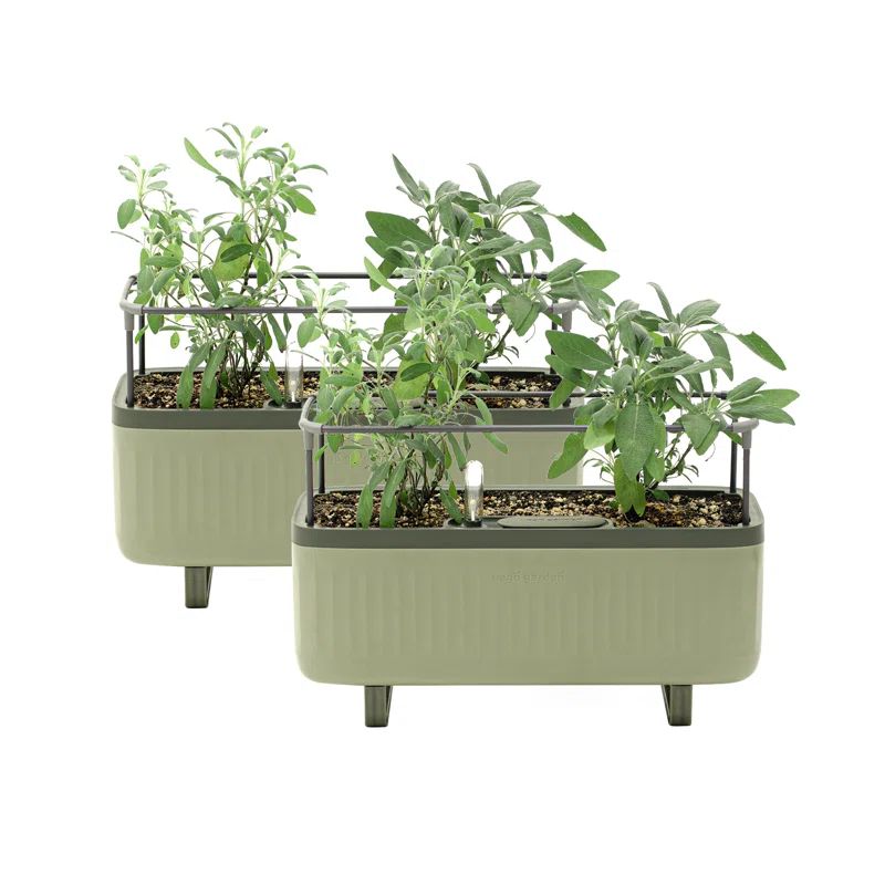 Sage Green Recycled Plastic Self-Watering Herb Planter Set with Trellis