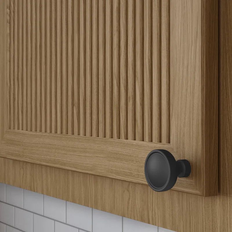 Satin Black Round Brass Cabinet Knob with Mounting Hardware