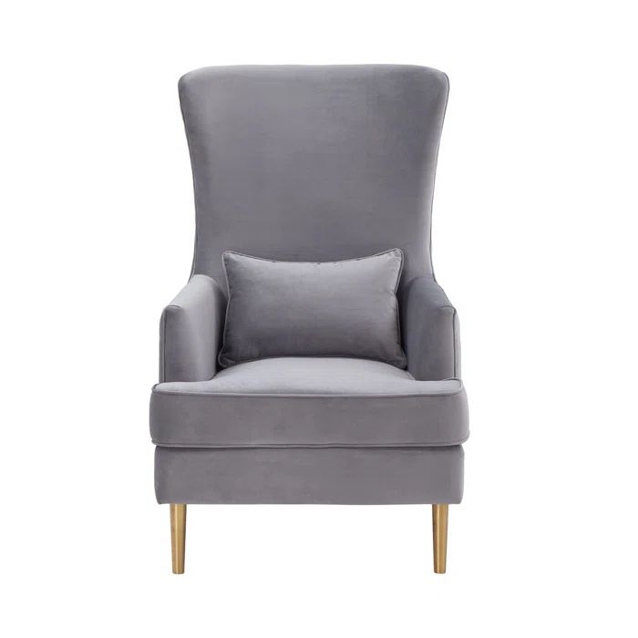 Modern Gray Velvet Tall Tufted Wingback Accent Chair