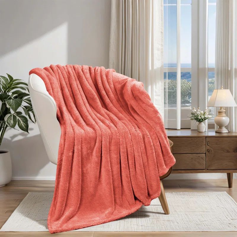 Coral Reversible Fleece and Wool Throw Blanket