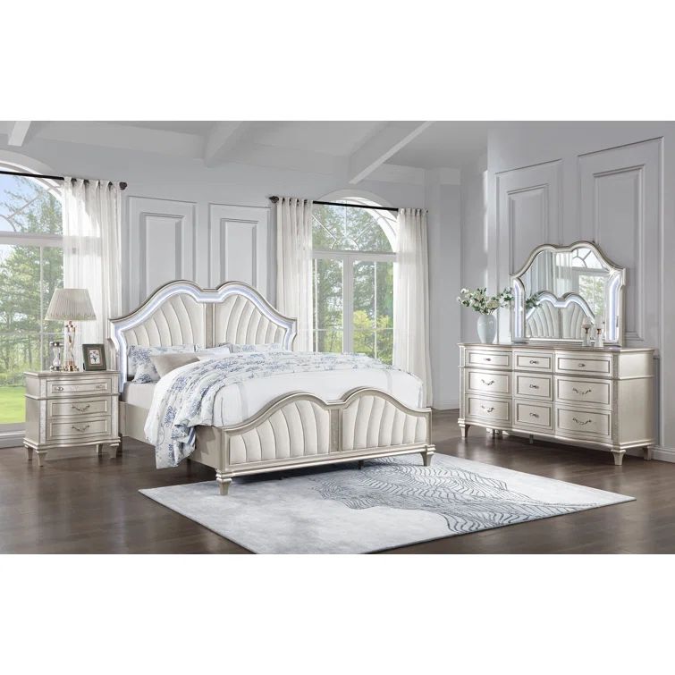 Evangeline Queen Size White Upholstered 4-Piece Bedroom Set