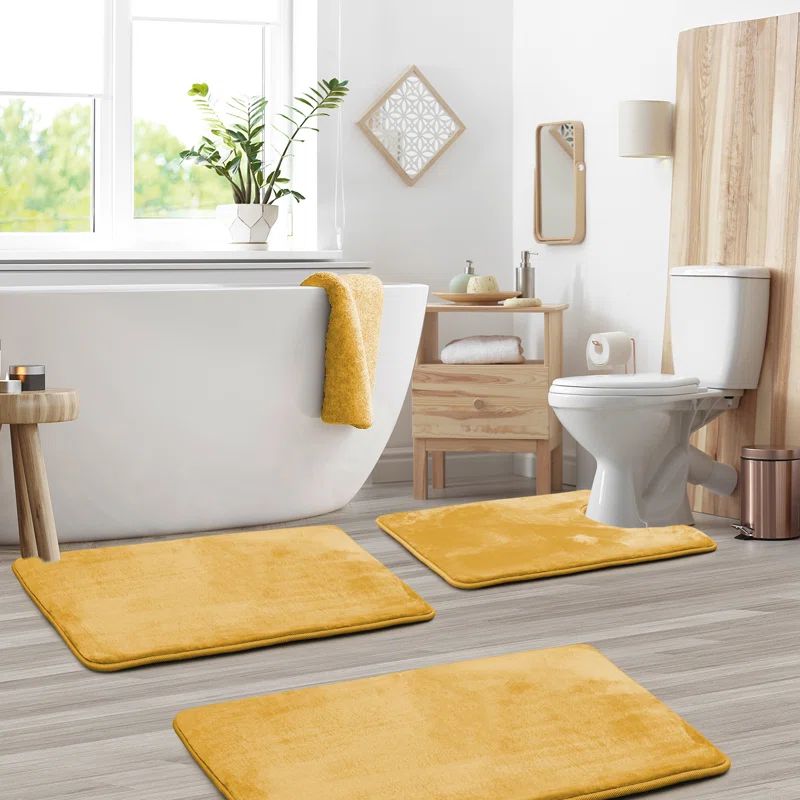 Custard Yellow Microfiber Memory Foam 3-Piece Bath Rug Set