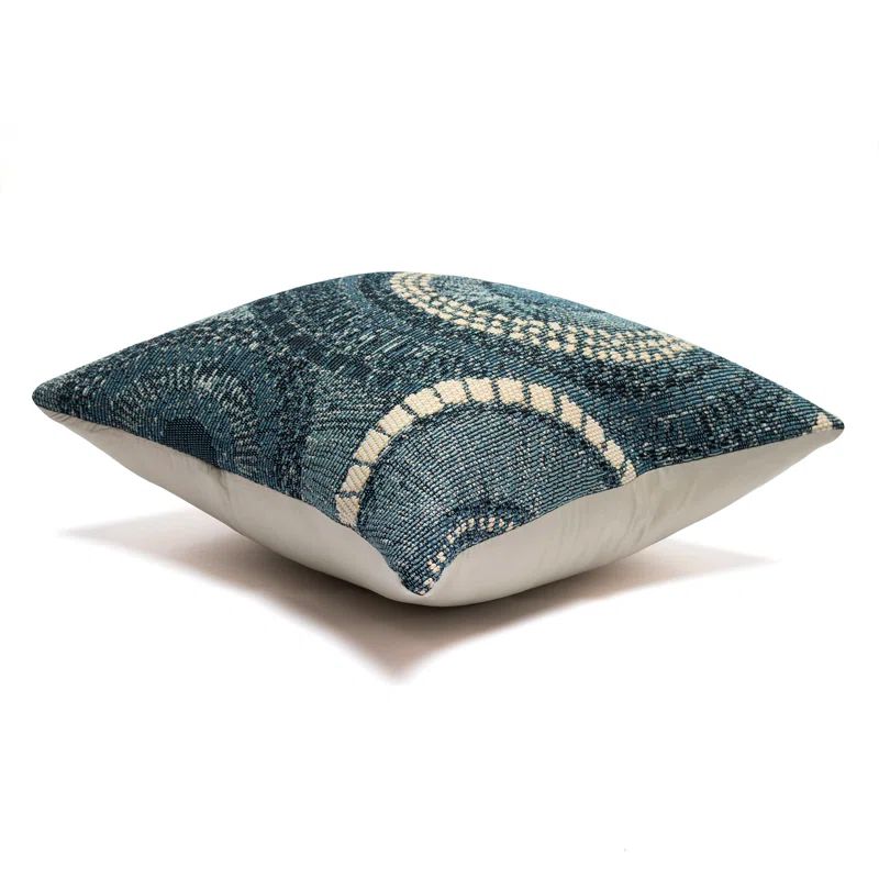 Delft Blue 18" Square Indoor/Outdoor Pillow with Circular Pattern