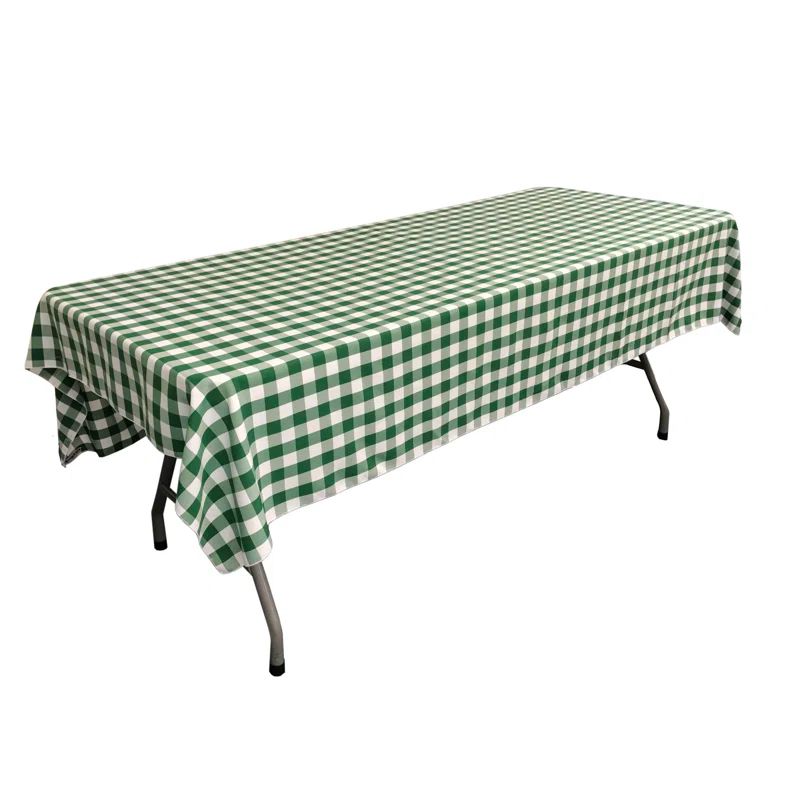 Hunter Green and White Gingham Checkered Rectangular Fabric Tablecloth