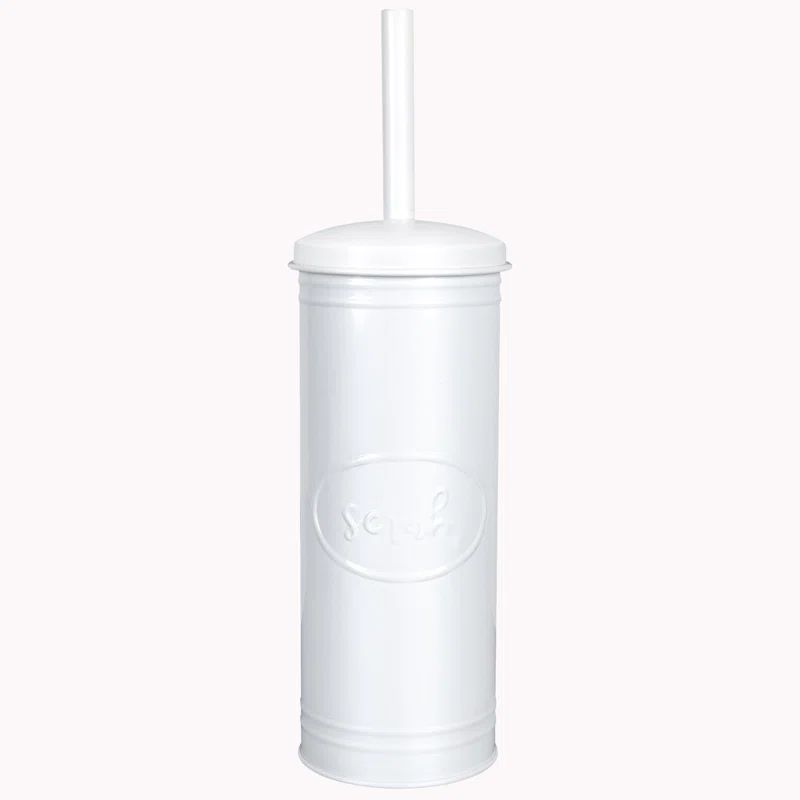 White Metal Farmhouse Toilet Brush with Holder