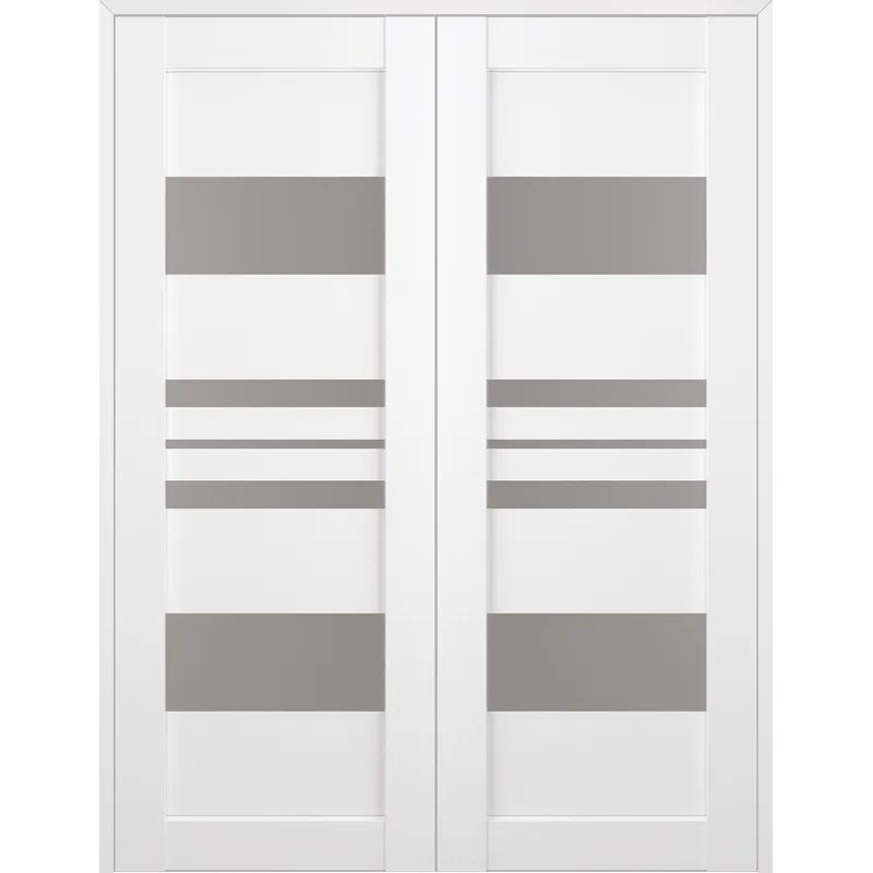 Romi White Pine 79.38" Frosted Glass Prehung French Doors