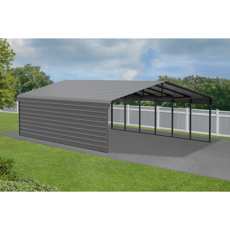 20 ft x 29 ft Charcoal Steel Carport Kit with Enclosure