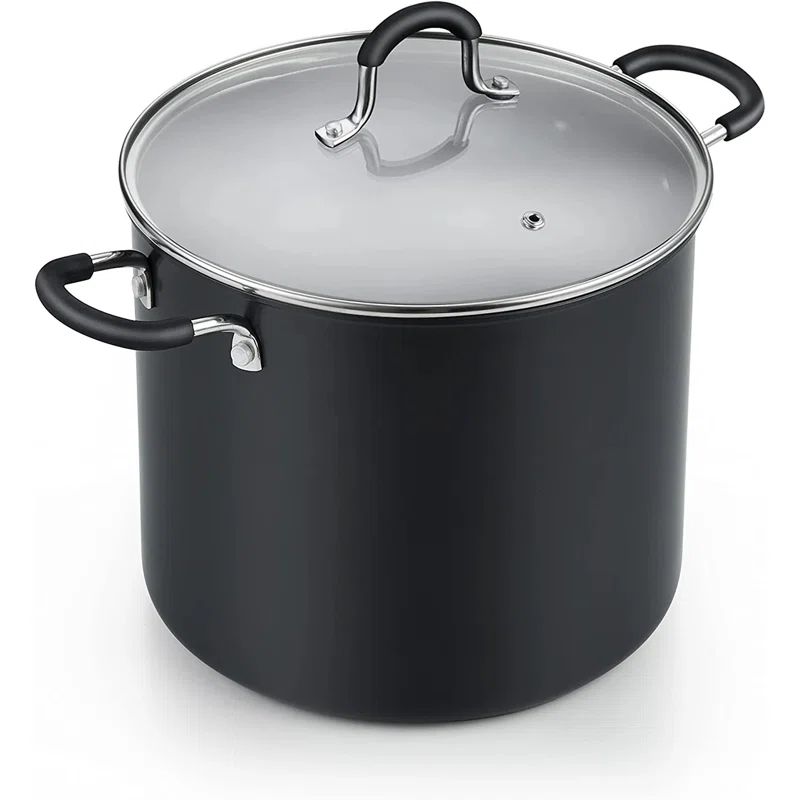 10-Quart Black Aluminum Nonstick Stockpot with Lid