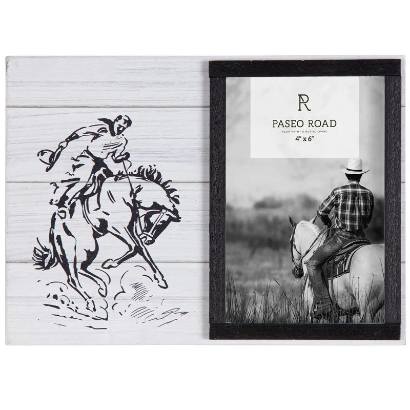 Rustic Black and White Wooden Western Picture Frame, 4x6 inch