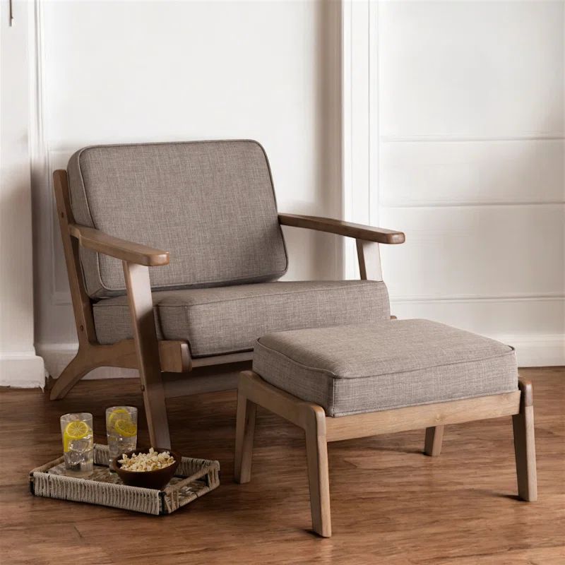 Modern Gray Leather Accent Chair and Ottoman Set