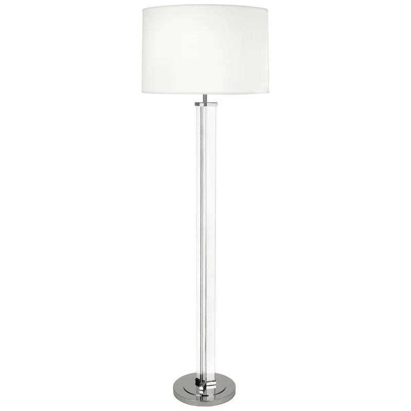 Fineas Polished Nickel & Clear Glass Floor Lamp with White Linen Shade