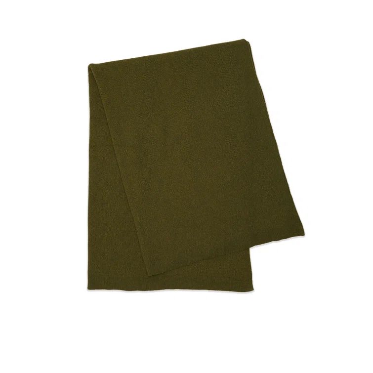 Olive Wool Knitted Throw Blanket
