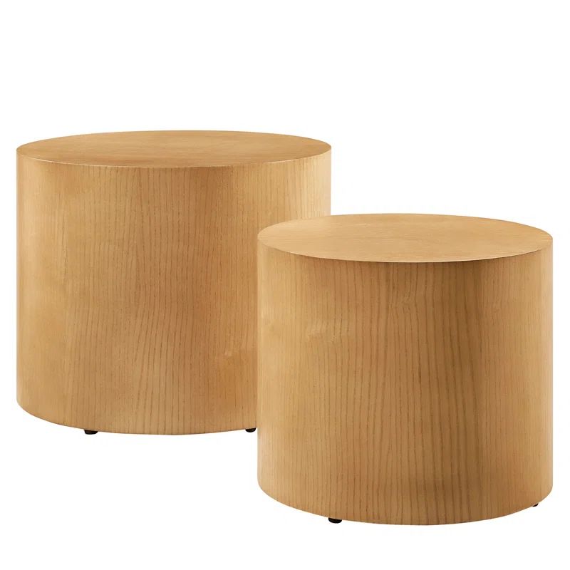 Natural Ash Wood Round Nesting Coffee Tables Set of 2