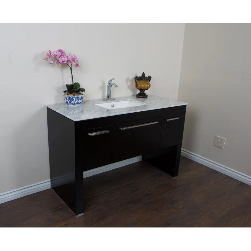 Black Wood Single Bathroom Vanity with White Marble Top