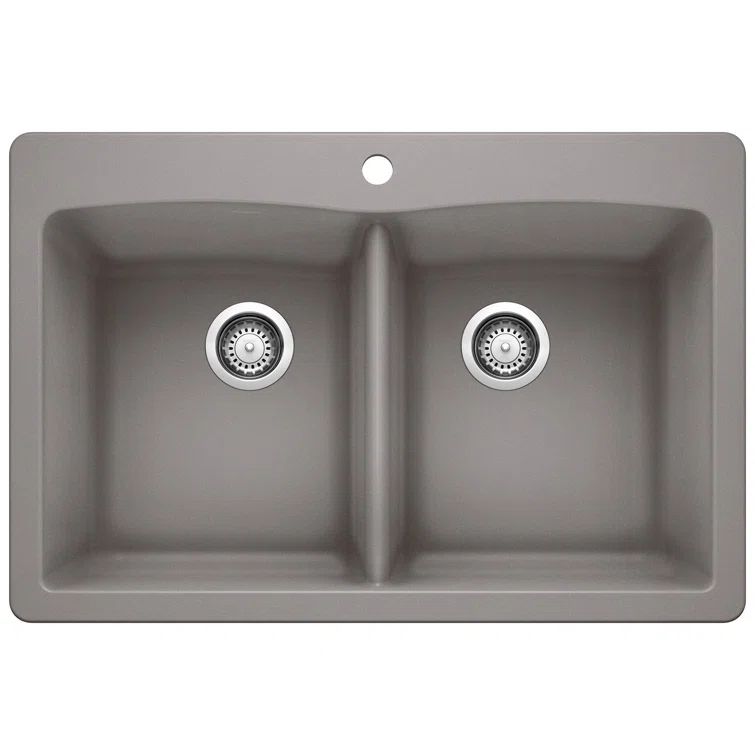 Metallic Gray Stone Double Bowl Drop-In Kitchen Sink