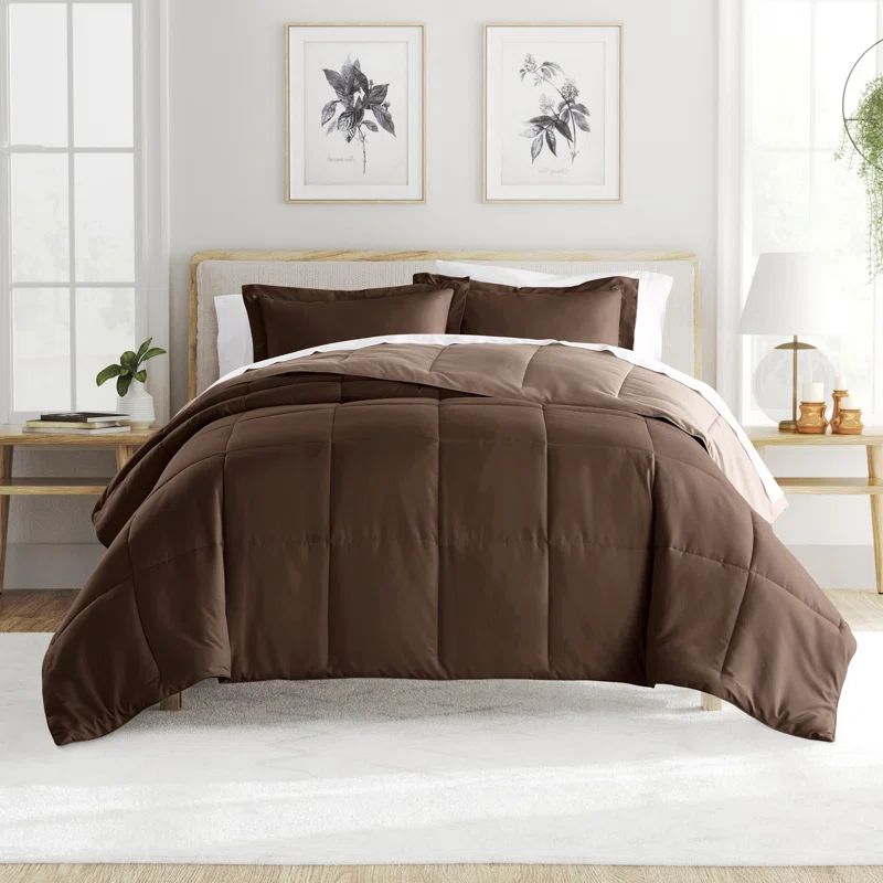 Twin Taupe Reversible Down-Alternative Microfiber Comforter Set