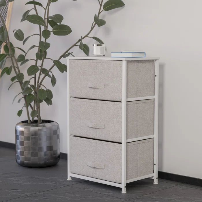 White & Light Gray 3-Drawer Cast Iron Frame Vertical Storage Dresser