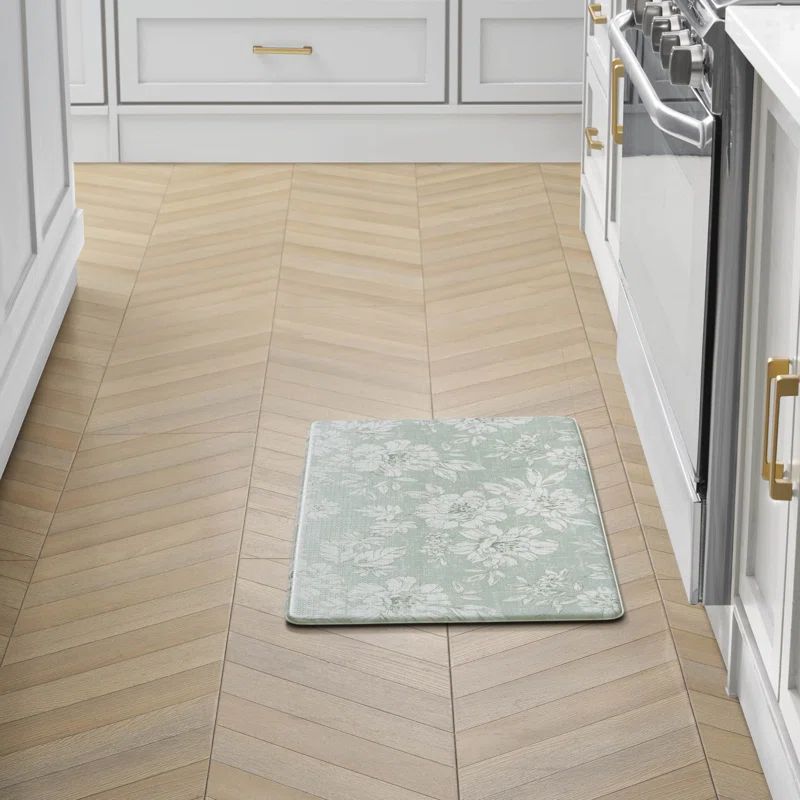 Gray Floral Anti-Fatigue Kitchen Mat with Slip Resistant Backing