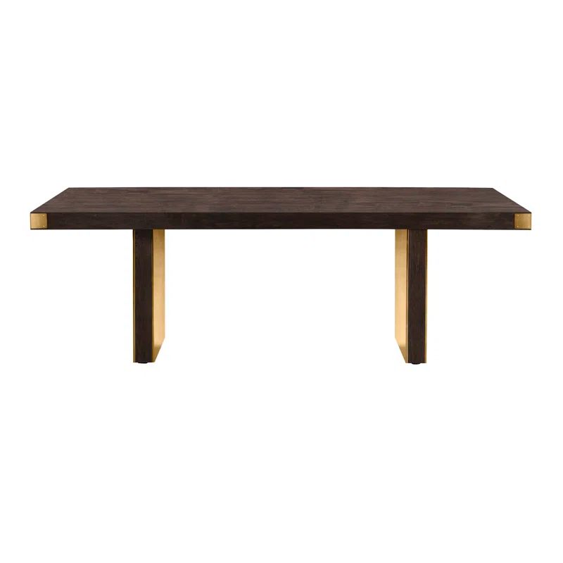 Selena Chocolate Brown Ash Wood Rectangular Dining Table with Brass Base