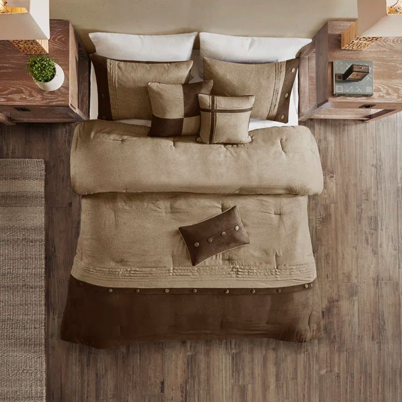 Boone Queen Brown Faux Suede 7-Piece Comforter Set