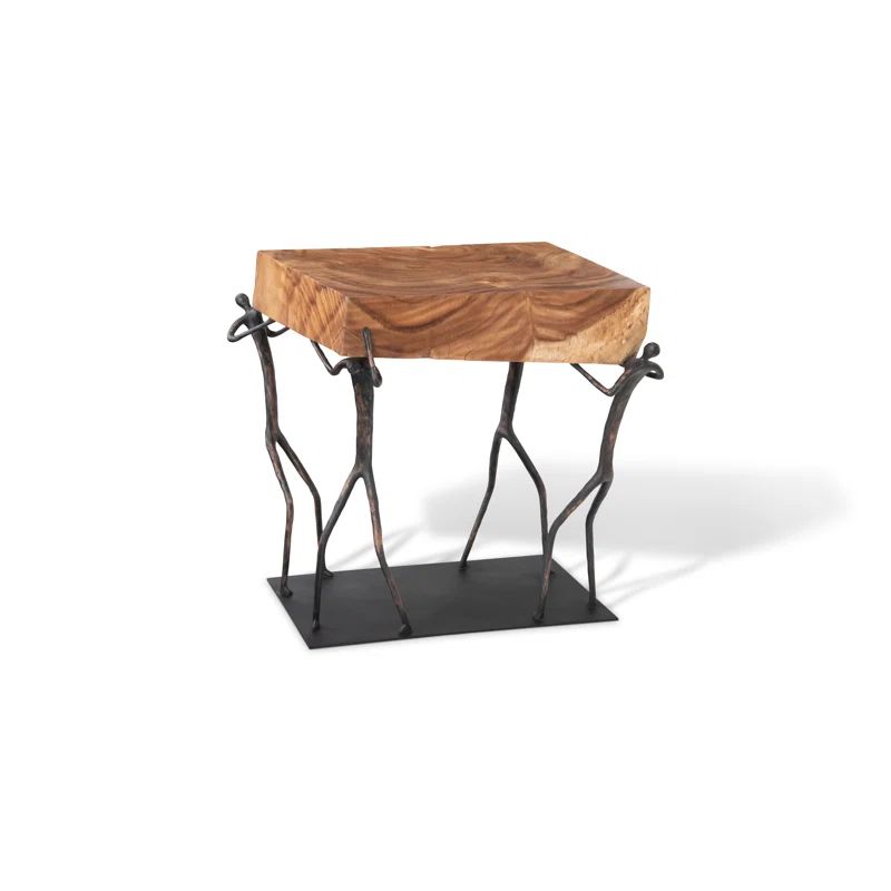 Atlas Rectangular Black and Brown Wood Metal End Table