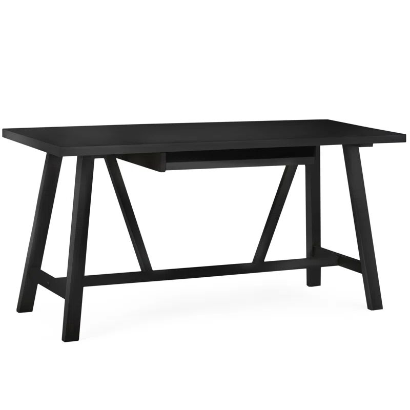 Dylan Rustic Farmhouse Solid Wood 60" Writing Desk with Keyboard Tray in Black
