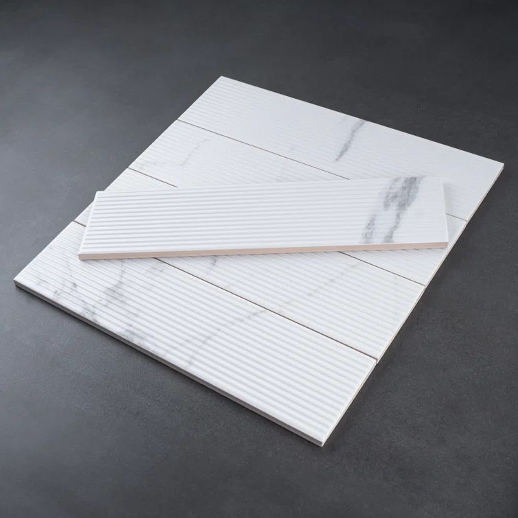 Paloma Calacatta Linear White Ceramic Subway Wall Tile