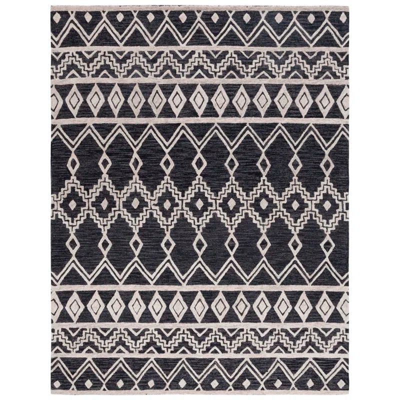 Handmade Black and Ivory Wool Abstract Area Rug