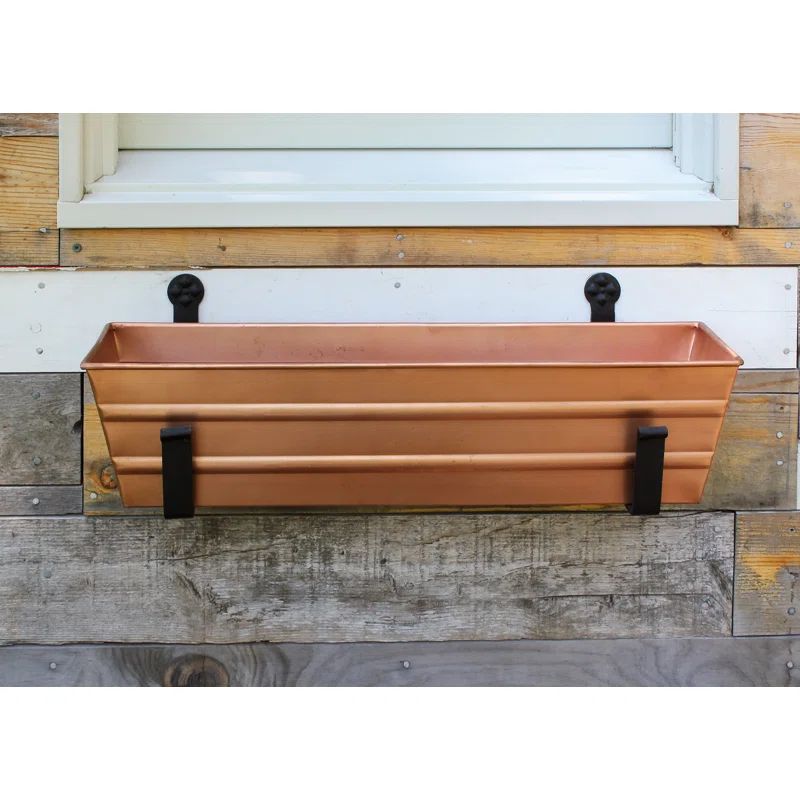 Small Copper Plated Flower Box with Black Wall Brackets