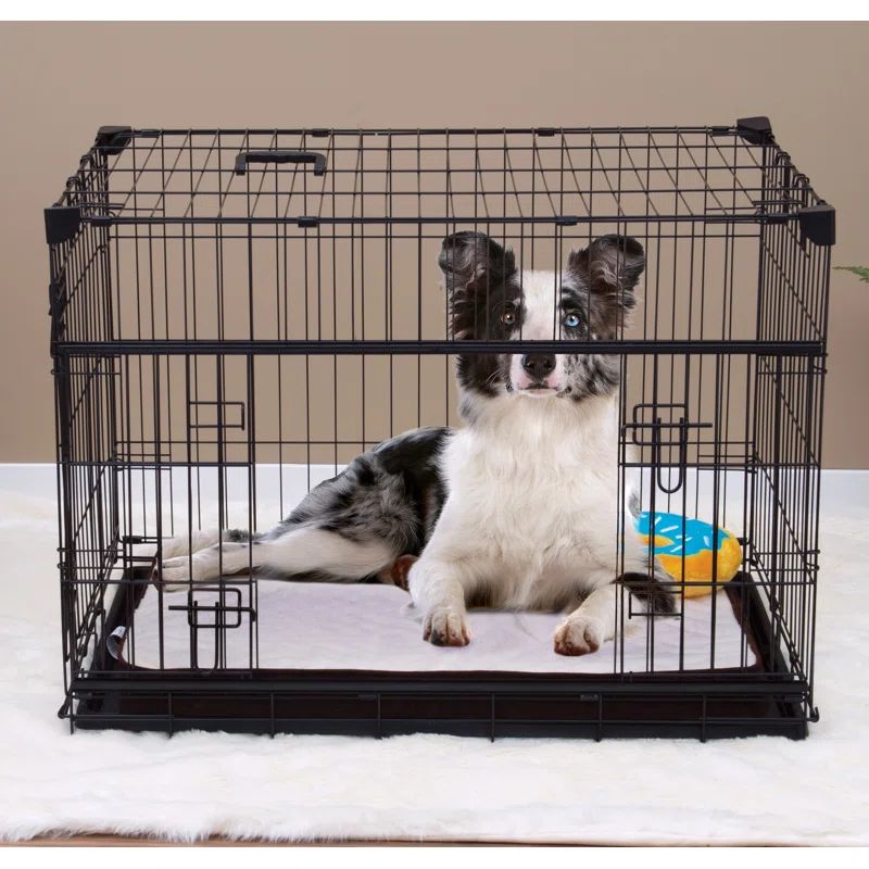 Medium Black Wire Dog Crate with Sliding Doors