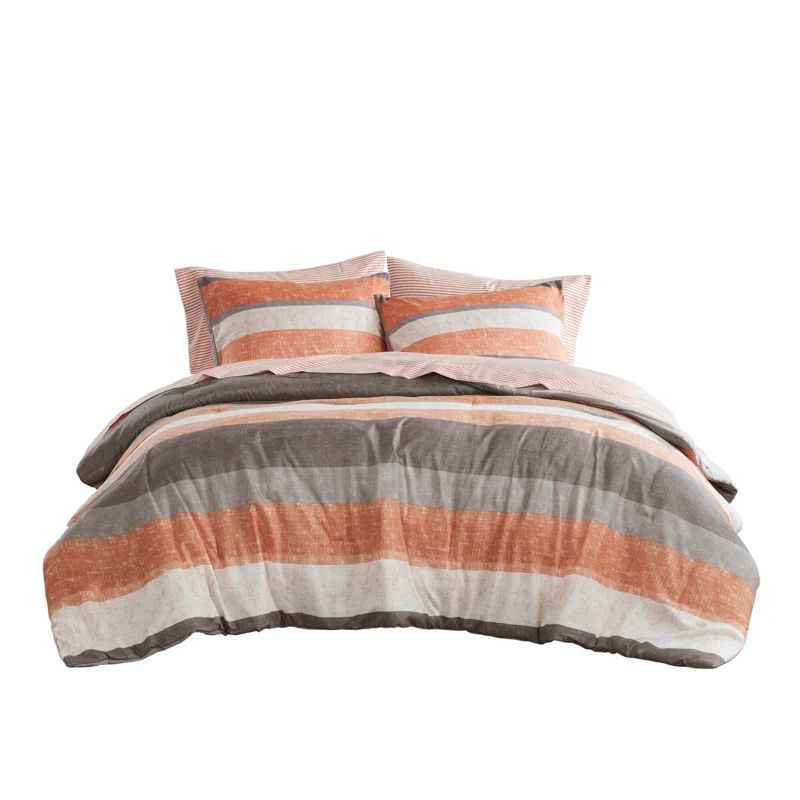 Full Coral and Grey Microfiber Reversible Bed in a Bag Set