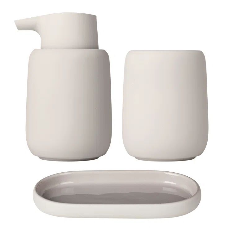 Cream Ceramic Matte Finish Bathroom Accessory Set, 3-Piece