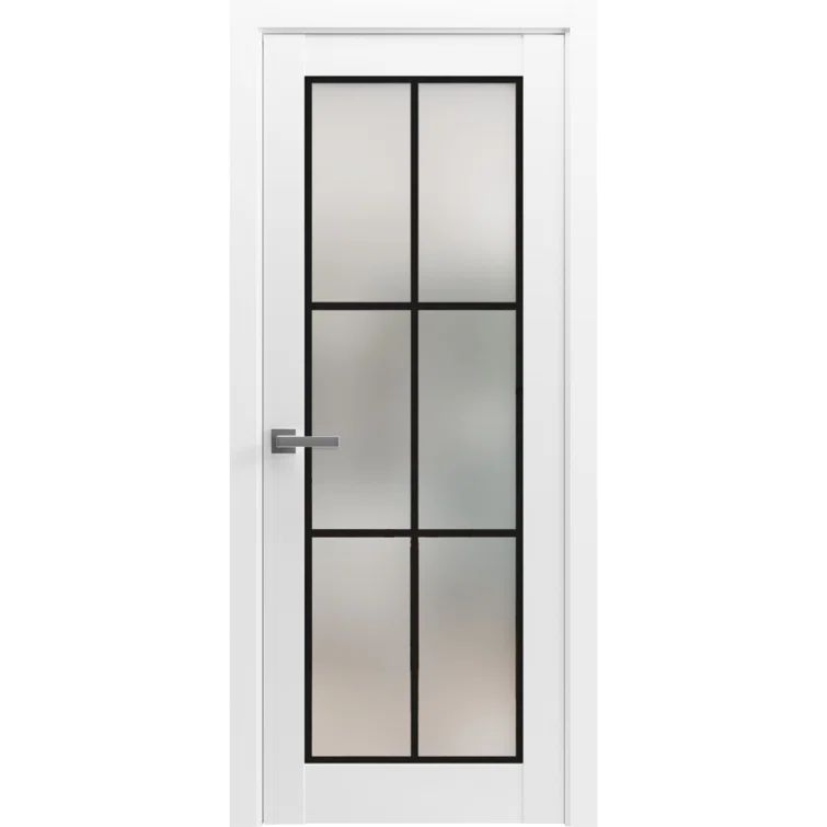 White Silk Frosted Glass Pine Wood Interior Door, 96x36 inch