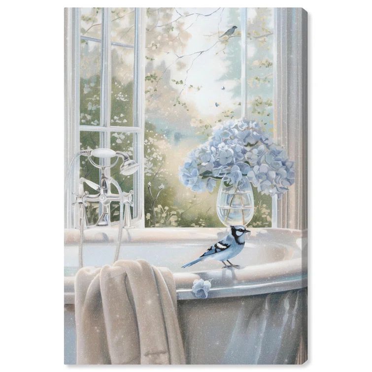 Bluebird Wrapped Canvas Glam Bathroom Art, 36" x 24"