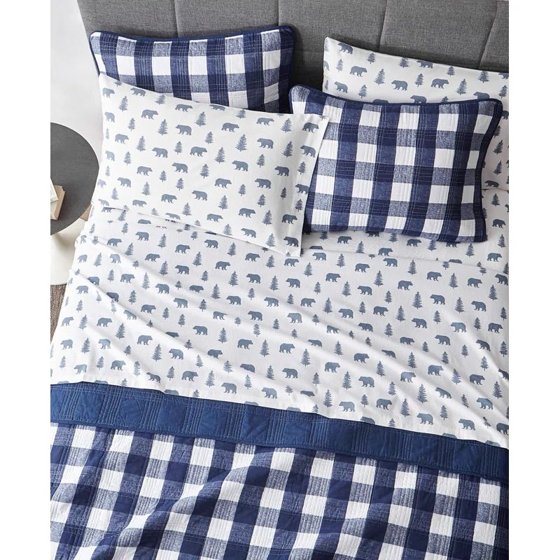 Queen Blue Bears and Trees Cotton Flannel Sheet Set