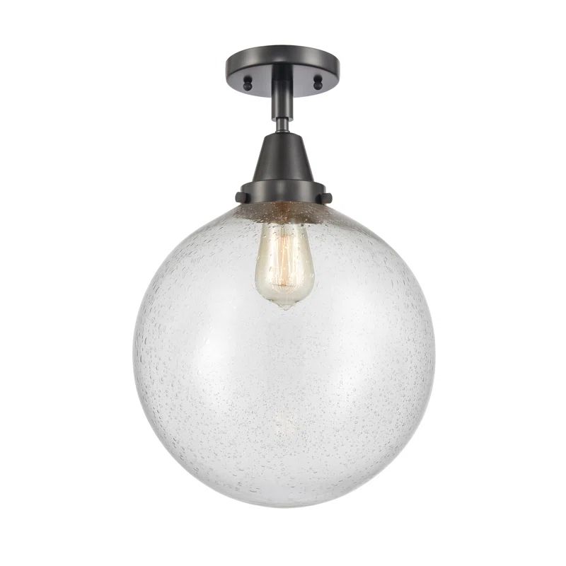 Caden Matte Black and Glass Flush Mount Light