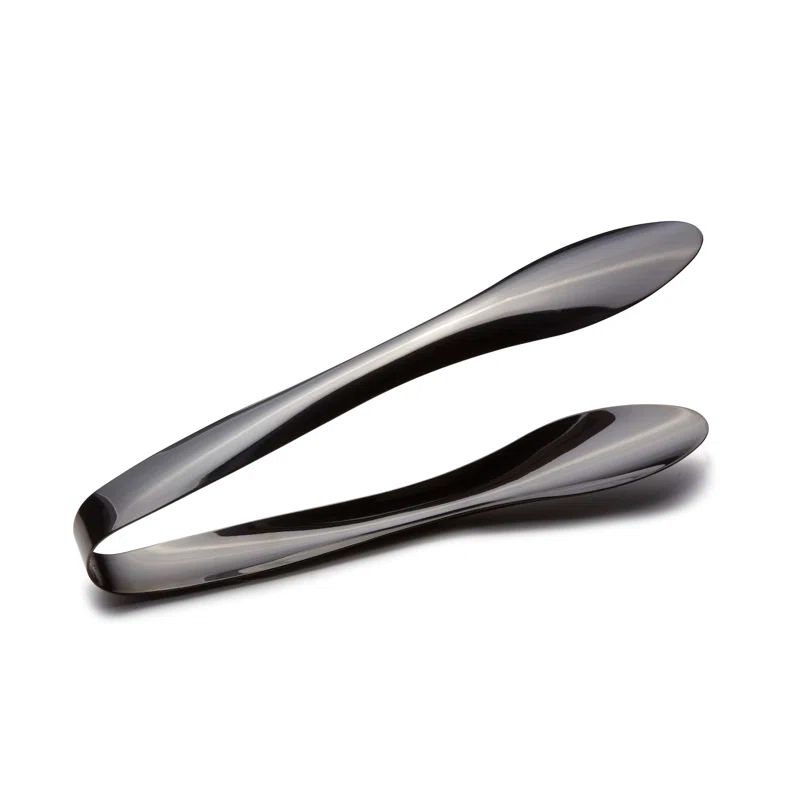 6" Black Stainless Steel Curved Tip Serving Tongs