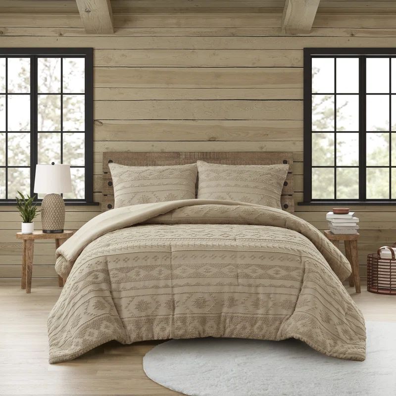 Tan Full Down Alternative Microfiber Comforter Set with Gathered Embellishment