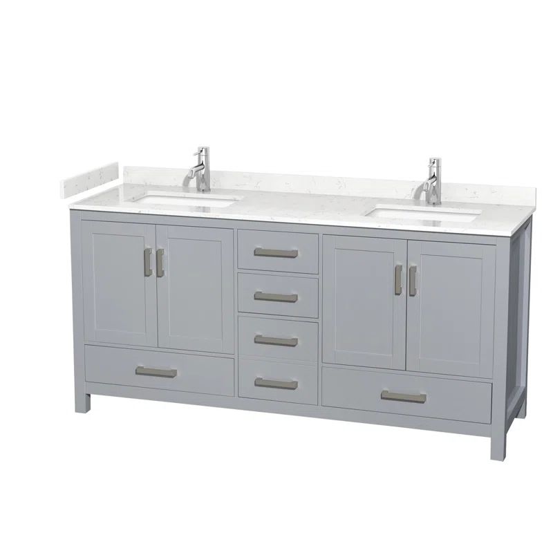 Gray Double Freestanding Bathroom Vanity with Cultured Marble Top