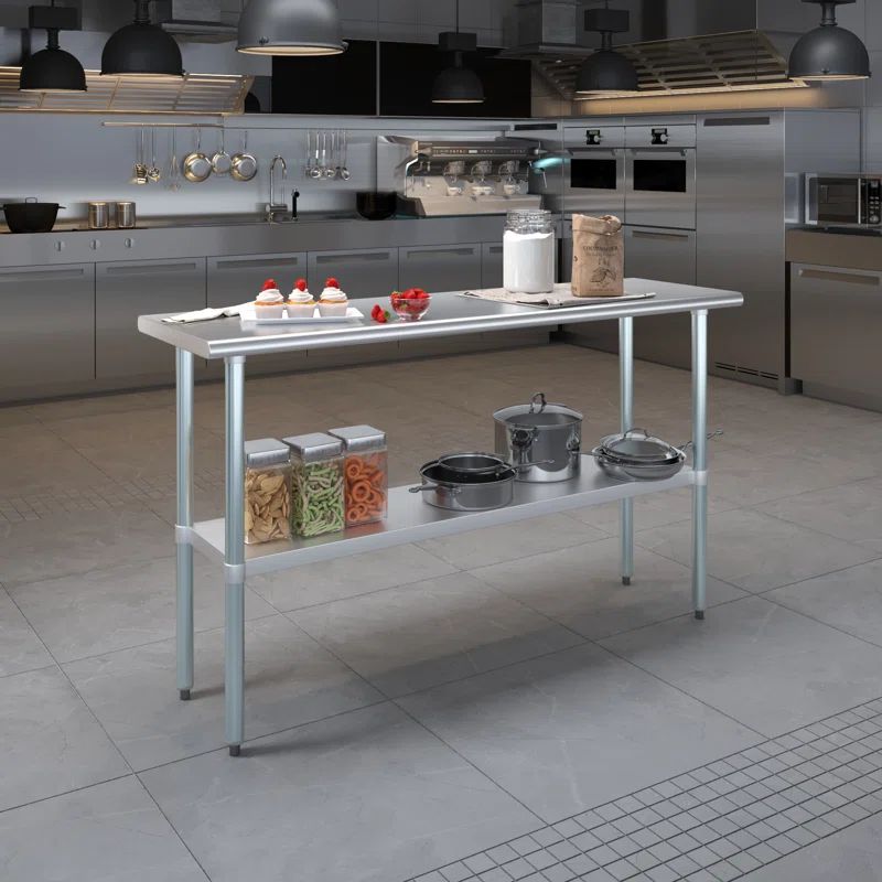 60" Stainless Steel Kitchen Utility Table with Galvanized Undershelf