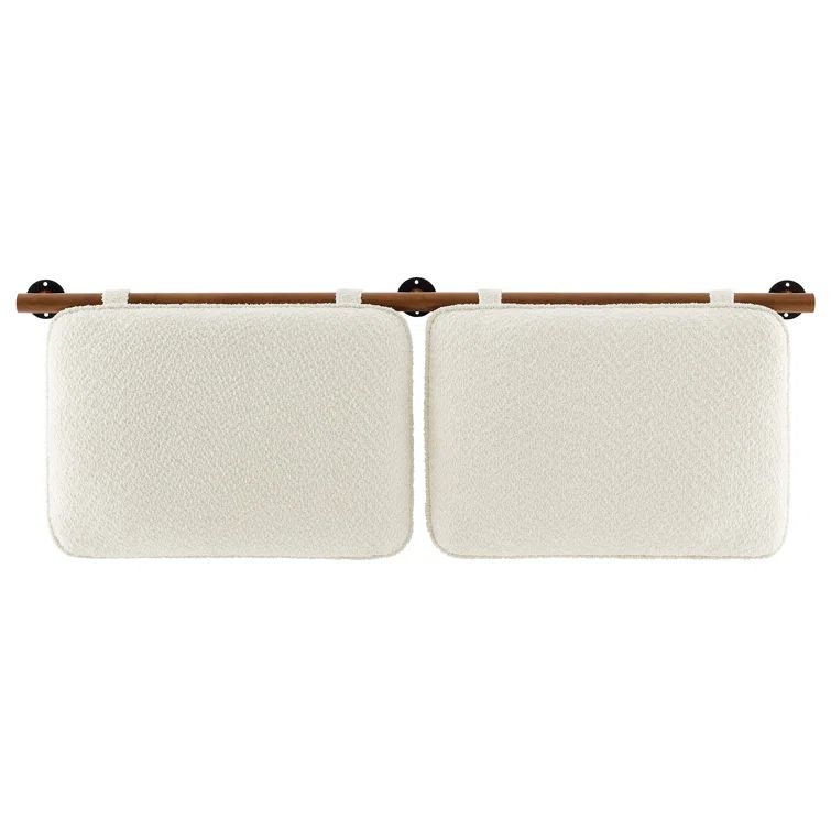 Cream Chenille Upholstered Full Floating Headboard with Walnut Bar