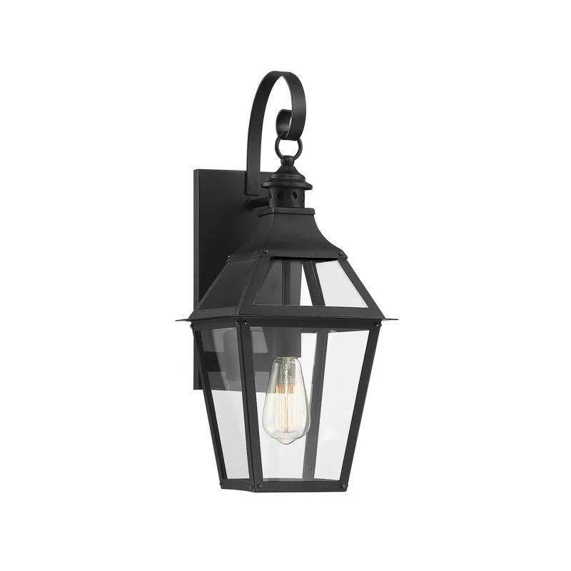 Black Metal Outdoor Wall Lantern Sconce with Clear Glass