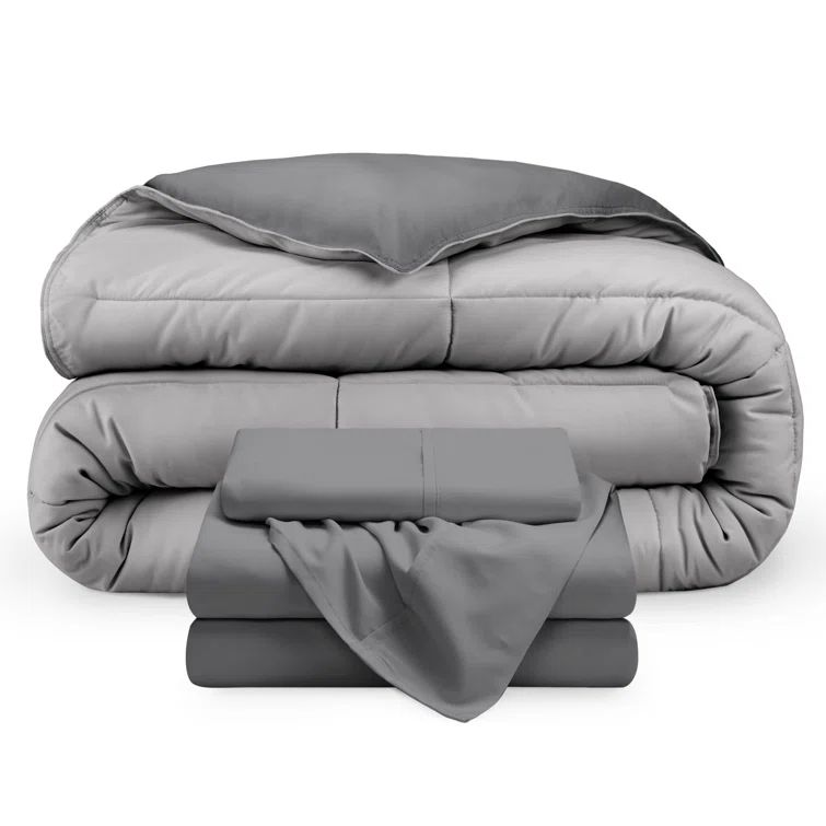 Twin Light Grey/Grey Microfiber Reversible Bed-in-a-Bag Set