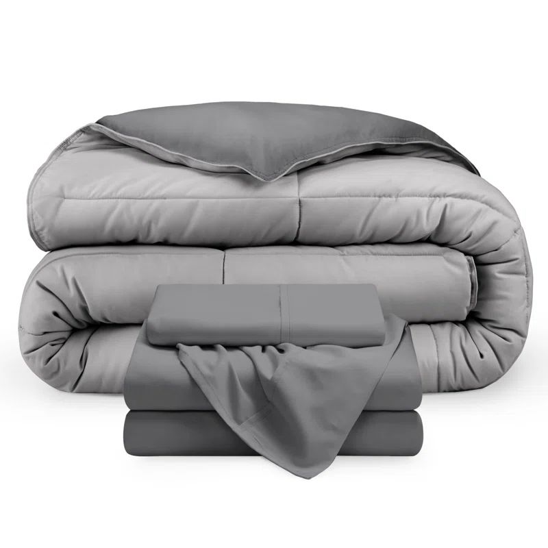 Twin XL Light Grey Reversible Down Alternative Microfiber Bedding Set