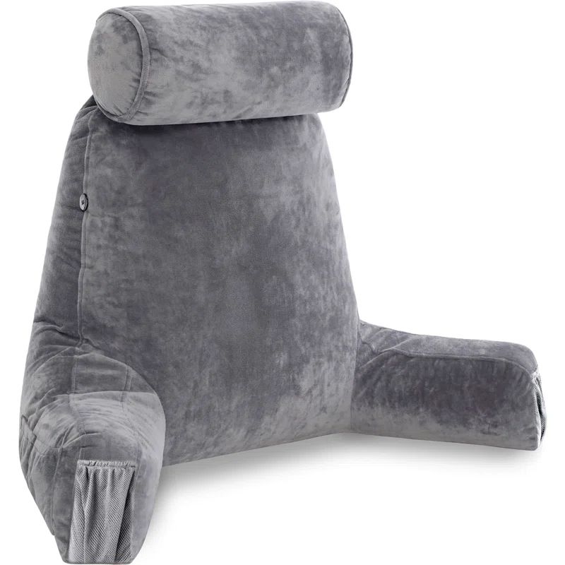Medium Dark Grey Memory Foam Reading Pillow with Arms and Removable Cover