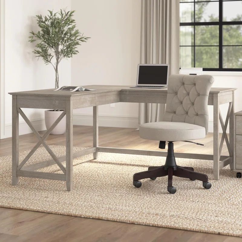 60-Inch Washed Gray Wood L-Shaped Corner Desk