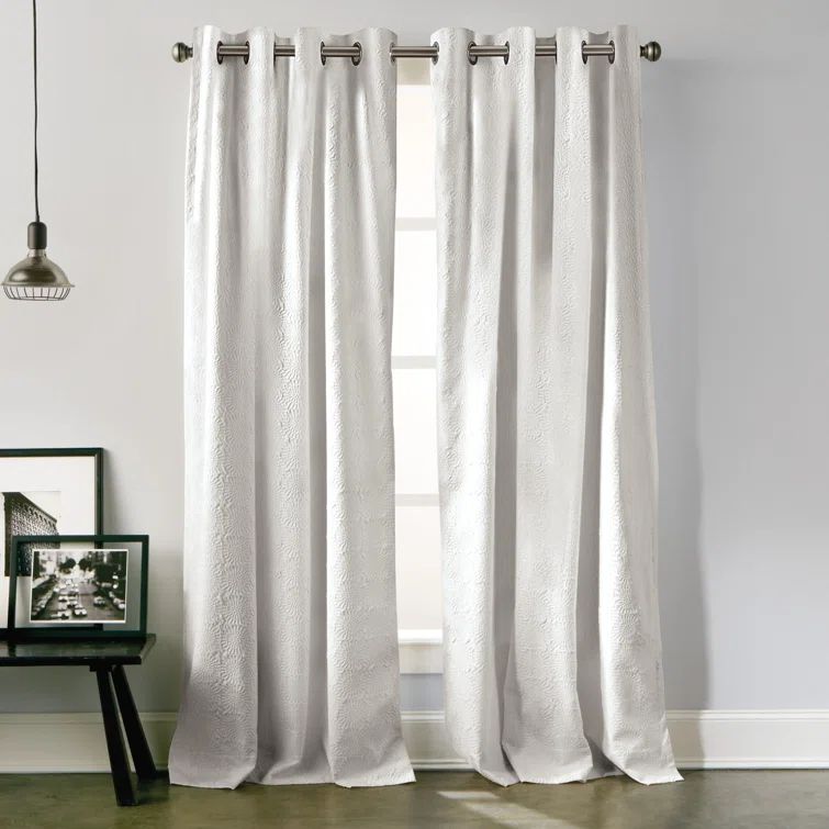 White Polyester Floral Grommet Window Panel, 84"