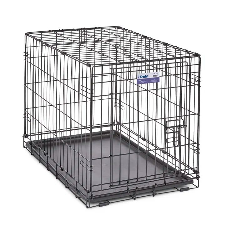 Large Black Metal Single Door Dog Crate with Divider